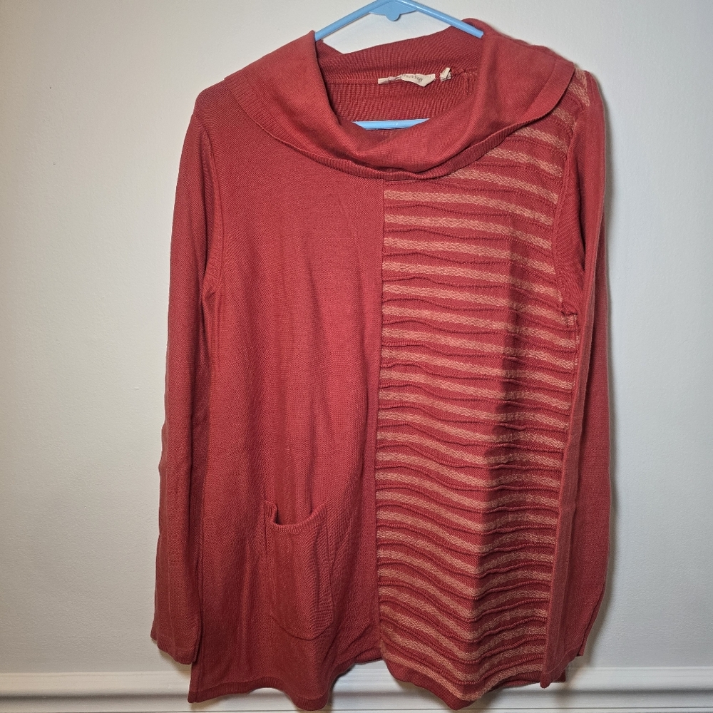 Soft Surroundings Red Cowl Neck Sweater with Stripes